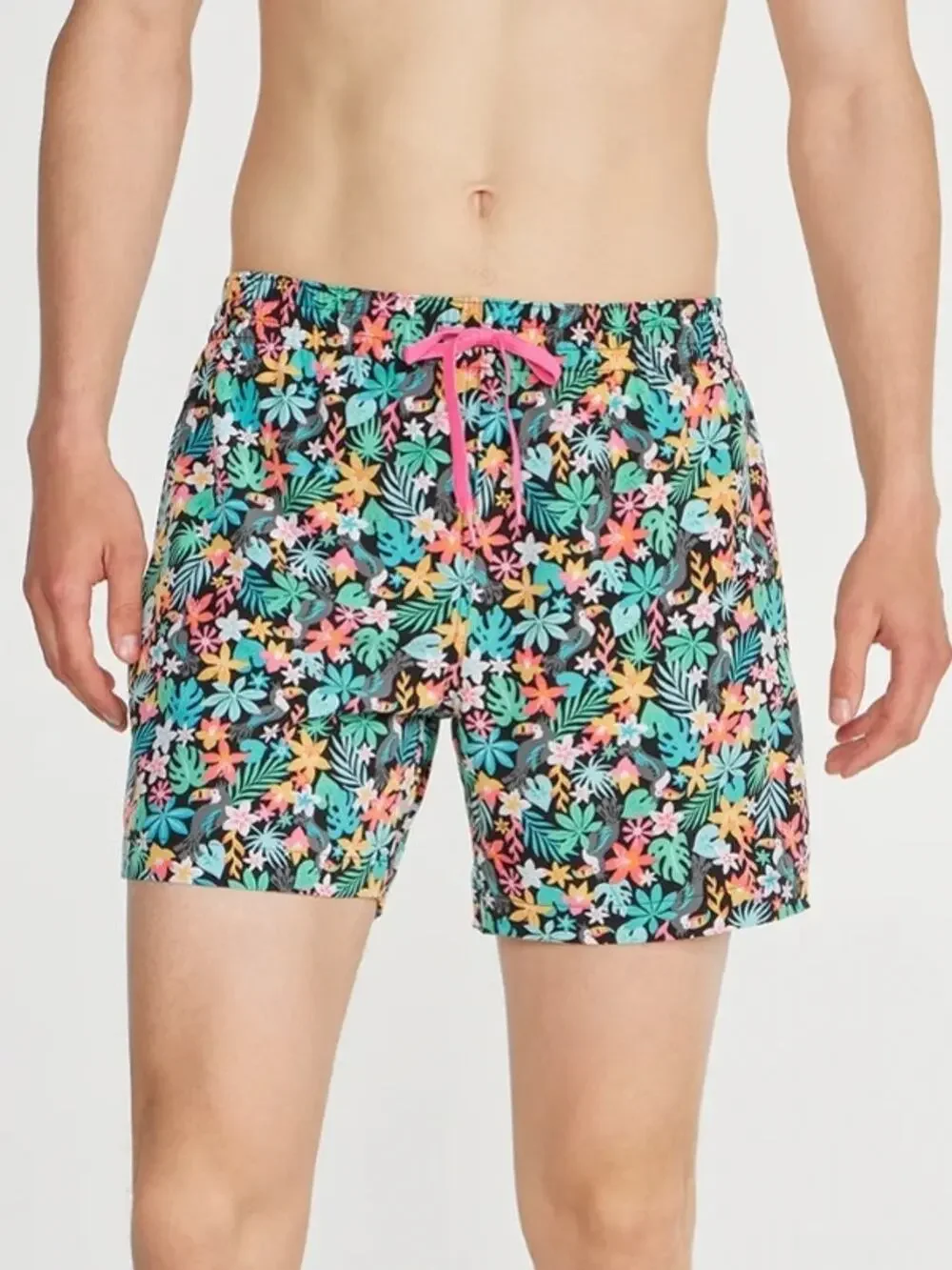 Chubbies The Bloomerangs Classic Swim Trunk Black Floral Toucan Men's Size Small